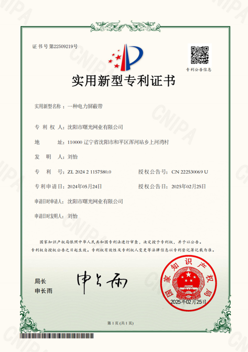 Power Shielding Tape Patent Certificate